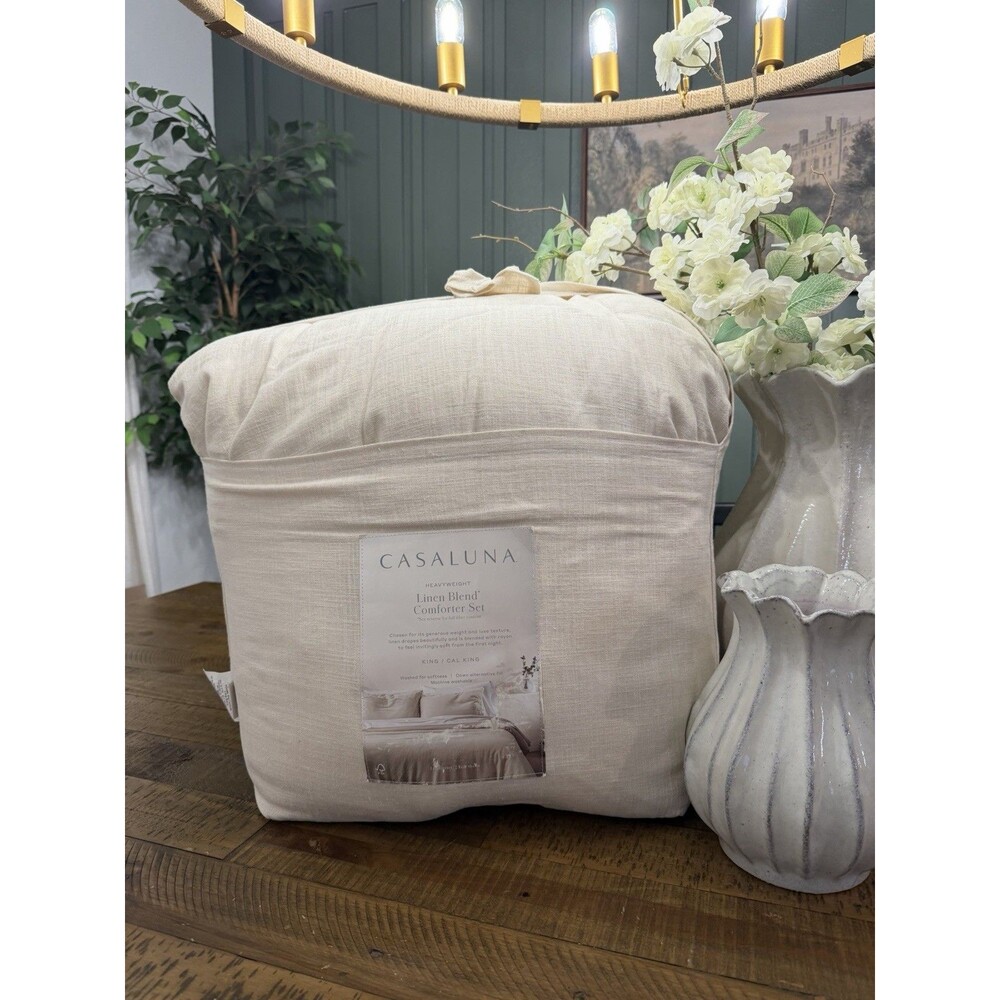 King/California King Heavyweight Linen Blend Comforter & Sham Set Natural NEW